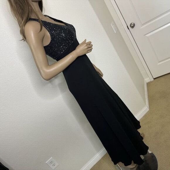 Bieff Basix Long Dress 4 Black Silk Sequin  Evening Formal Gown Gothic Romance - Picture 1 of 11